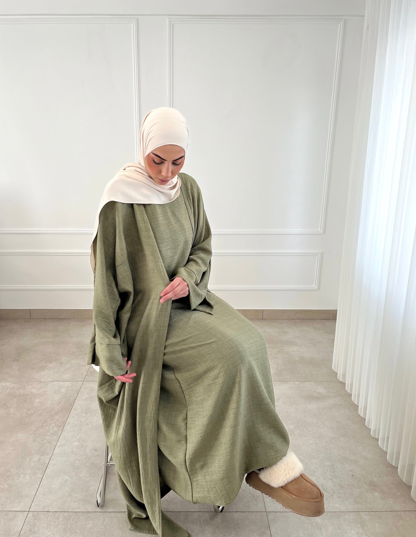 Abaya AMAL deux pièces - vert kaki