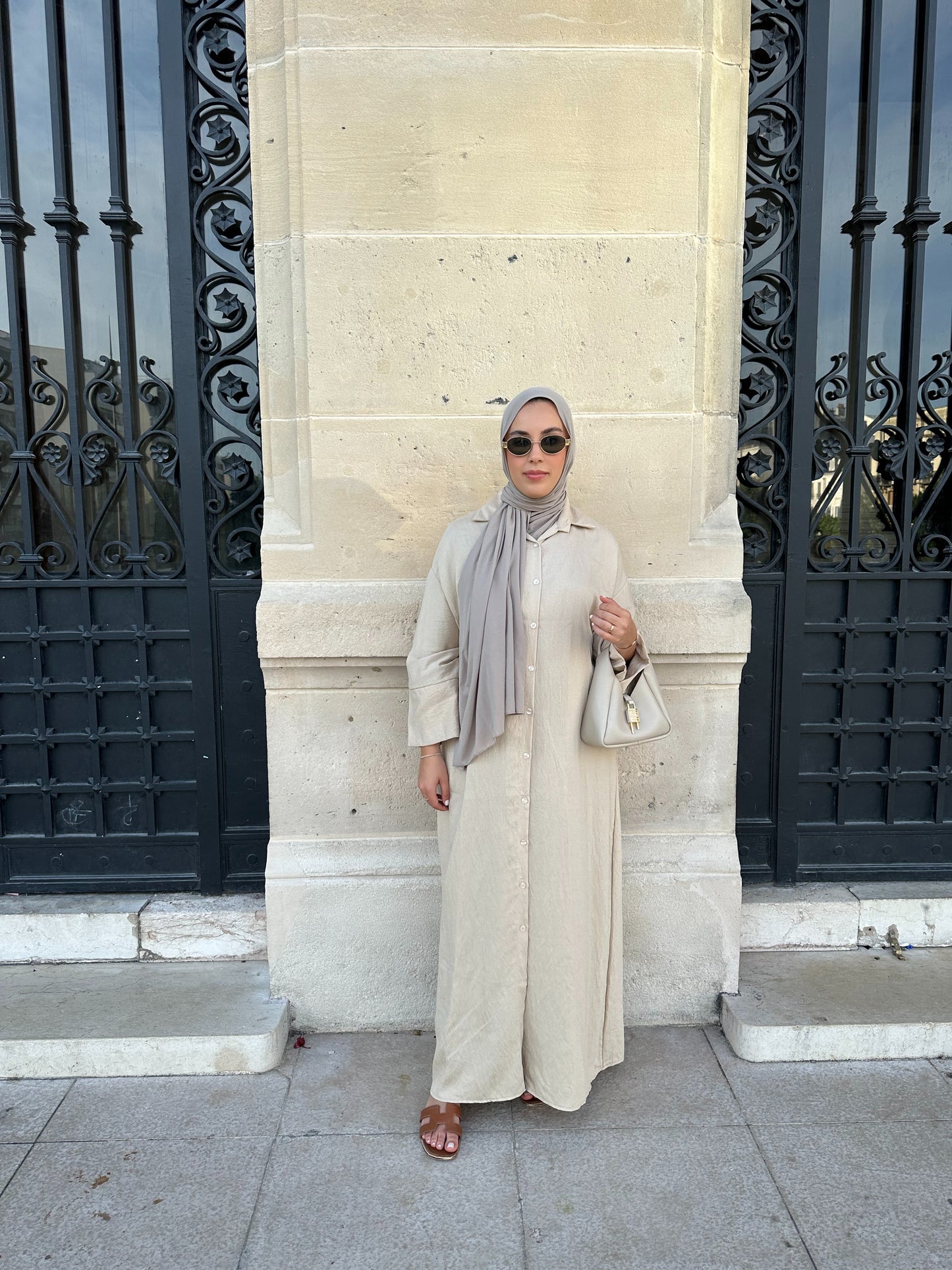 Robe chemise en lin beige