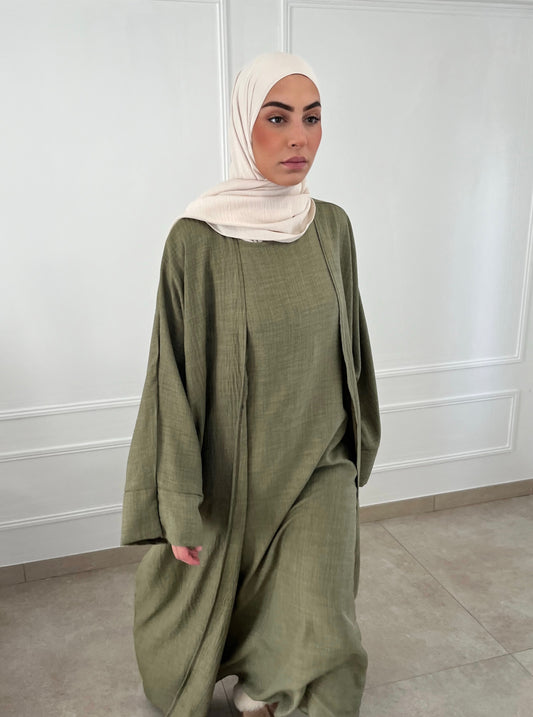 Abaya AMAL deux pièces - vert kaki