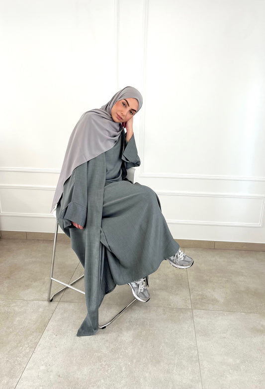 Abaya AMAL deux pièces - gris foncé